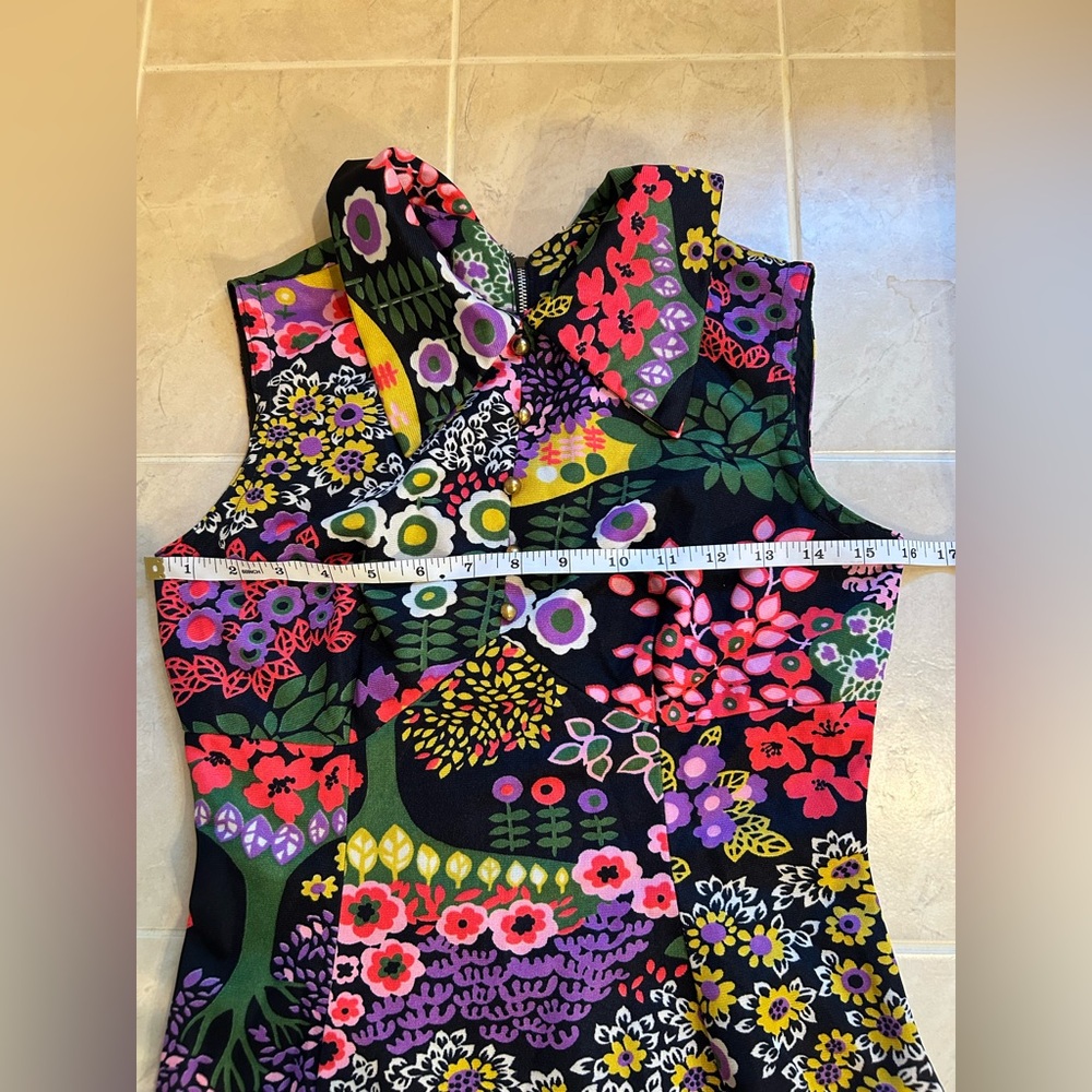 Vintage Psychedelic 60s 70s Floral Micro Mini Dress Groovy Trippy Baby Doll - Picture 10 of 14